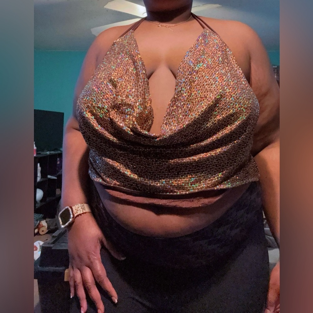 Madrag Brown Shimmering Halter Top Size: 3X